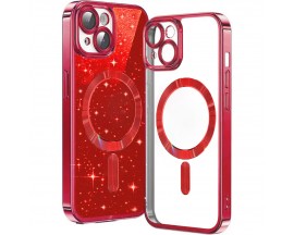 Husa Upzz Luxury Crystal Glitter MagSafe Protectie La Camere, Compatibila Cu iPhone 15 - Red