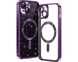 Husa Upzz Luxury Crystal Glitter MagSafe Protectie La Camere, Compatibila Cu iPhone 15 - Deep Purple