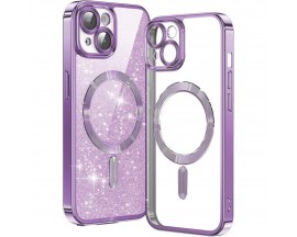 Husa Upzz Luxury Crystal Glitter MagSafe Protectie La Camere, Compatibila Cu iPhone 15 - Light Purple