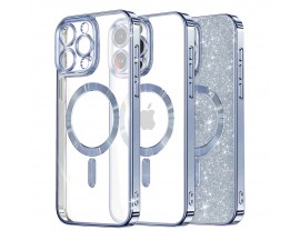 Husa Upzz Luxury Crystal Glitter MagSafe Protectie La Camere, Compatibila Cu iPhone 15 Pro - Light Blue