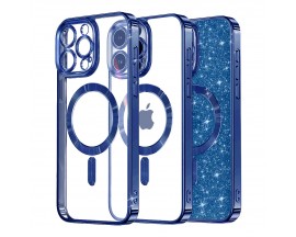 Husa Upzz Luxury Crystal Glitter MagSafe Protectie La Camere, Compatibila Cu iPhone 15 Pro Max - Deep Blue