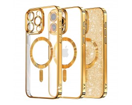 Husa Upzz Luxury Crystal Glitter MagSafe Protectie La Camere, Compatibila Cu iPhone 15 Pro Max - Gold