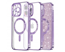 Husa Upzz Luxury Crystal Glitter MagSafe Protectie La Camere, Compatibila Cu iPhone 14 Pro - Light Purple