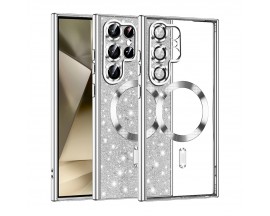 Husa Upzz Luxury Crystal Glitter MagSafe Protectie La Camere, Compatibila Cu Samsung Galaxy S22 Ultra 5G - Silver