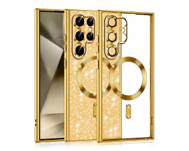 Husa Upzz Luxury Crystal Glitter MagSafe Protectie La Camere, Compatibila Cu Samsung Galaxy S22 Ultra 5G - Gold