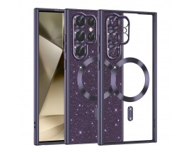 Husa Upzz Luxury Crystal Glitter MagSafe Protectie La Camere, Compatibila Cu Samsung Galaxy S22 Ultra 5G - Deep Purple