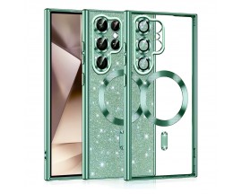 Husa Upzz Luxury Crystal Glitter MagSafe Protectie La Camere, Compatibila Cu Samsung Galaxy S22 Ultra 5G - Light Green