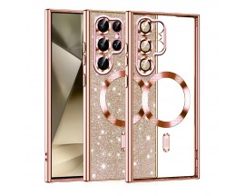 Husa Upzz Luxury Crystal Glitter MagSafe Protectie La Camere, Compatibila Cu Samsung Galaxy S22 Ultra 5G - Rose Gold