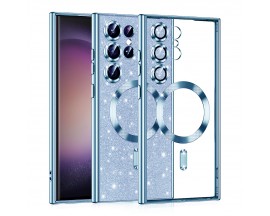 Husa Upzz Luxury Crystal Glitter MagSafe Protectie La Camere, Compatibila Cu Samsung Galaxy S23 Ultra 5G - Light Blue