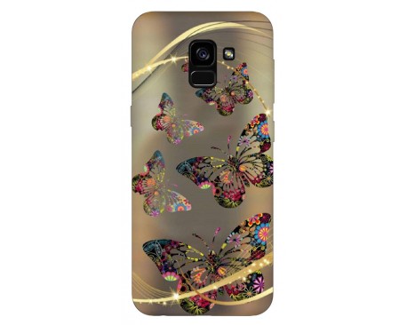 Husa Silicon Soft Upzz Print Samsung Galaxy A8 2018 Model Golden Butterflys