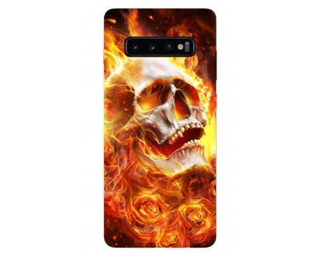 Husa Silicon Soft Upzz Print Samsung Galaxy S10 Model Flame Skull