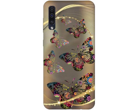 Husa Silicon Soft Upzz Print Samsung Galaxy A50 Model Golden Butterflies