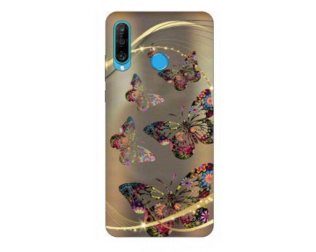 Husa Silicon Soft Upzz Print Huawei P30 Lite Model Golden Butterfly