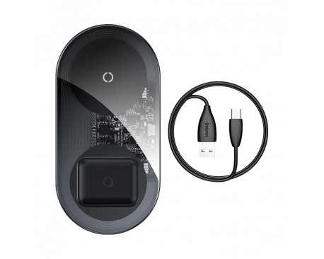 Incarcator Premium De Birou Wireless Bseus Simple 2 in 1 Pentru Telefon si AirPods  18W Negru Transparent