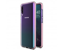 Husa Spate Upzz Spring Samsung Galaxy A40 ,Silicon 1mm ,Rezistenta La Socuri ,Transparenta Cu Margine Roz Deschis