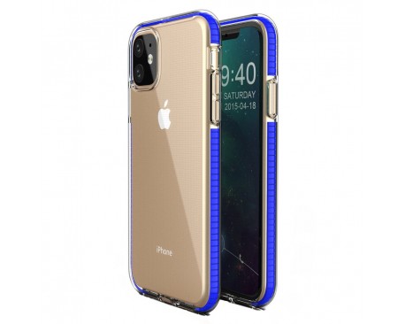 Husa Spate Upzz Spring iPhone 11 ,Silicon 1mm ,Rezistenta La Socuri ,Transparenta Cu Margine  Albastru