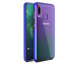 Husa Spate Upzz Spring Samsung Galaxy A20e ,Silicon 1mm ,Rezistenta La Socuri ,Transparenta Cu Margine Albastru