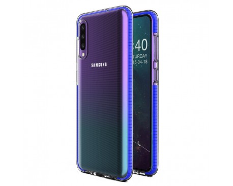 Husa Spate Upzz Spring Samsung Galaxy A70 ,Silicon 1mm ,Rezistenta La Socuri ,Transparenta Cu Margine Albastru
