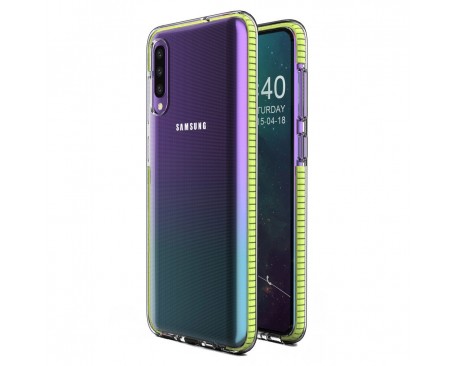 Husa Spate Upzz Spring Samsung Galaxy A50 ,Silicon 1mm ,Rezistenta La Socuri ,Transparenta Cu Margine Galbena