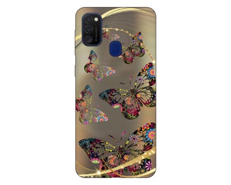 Husa Silicon Soft Upzz Print Samsung Galaxy M21 Model Golden Butterfly