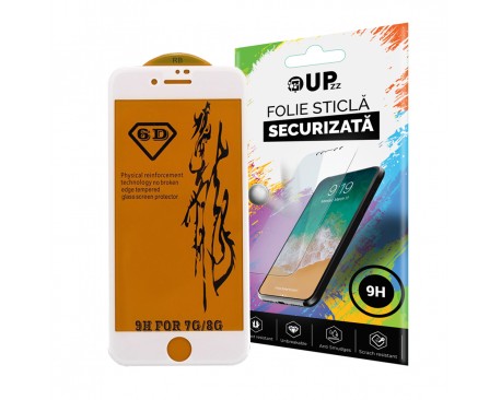 Folie 6d Full Cover Full Glue Mixon Pro Glass Iphone 7 / Iphone 8 Cu Adeziv Pe Toata Suprafata Foliei Alba