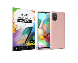 Pachet Husa  Upzz Candy Silicon Compatibila Cu Samsung Galaxy A41, Roz + Folie Sticla Upzz Glass