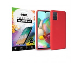 Pachet Husa  Upzz Candy Silicon Compatibila Cu Samsung Galaxy A41, Rosu + Folie Sticla Upzz Glass