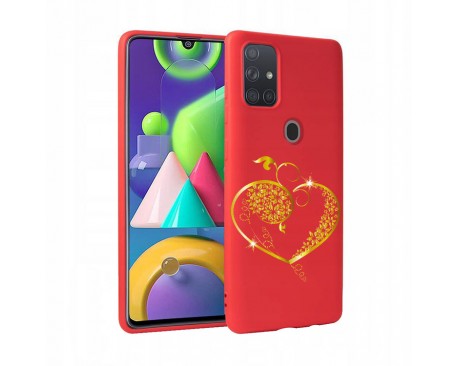 Husa Silicon Soft Upzz Print Candy Samsung Galaxy A21S Gold Heart Red