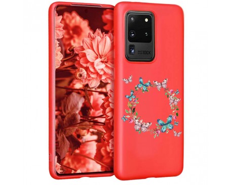 Husa Silicon Soft Upzz Print Candy Samsung Galaxy S20 Ultra Butterflies Circle Rosu