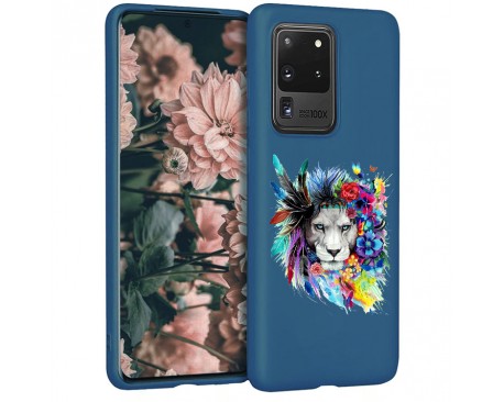 Husa Silicon Soft Upzz Print Candy Samsung Galaxy S20 Ultra Flower Lion Albastru