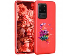 Husa Silicon Soft Upzz Print Candy Samsung Galaxy S20 Ultra Flower Pattern Rosu