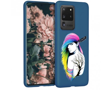 Husa Silicon Soft Upzz Print Candy Samsung Galaxy S20 Ultra Tatoo Girl Albastru