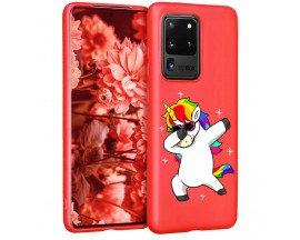Husa Silicon Soft Upzz Print Candy Samsung Galaxy S20 Ultra Unicorn Rosu