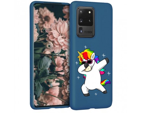 Husa Silicon Soft Upzz Print Candy Samsung Galaxy S20 Ultra Unicorn Albastru