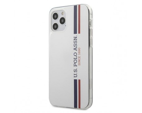 Husa Premium Originala Us Polo Assn iPhone 12 / iPhone 12 Pro,Colectia Tricolor ,Alb - USHCP12MPCUSSWH