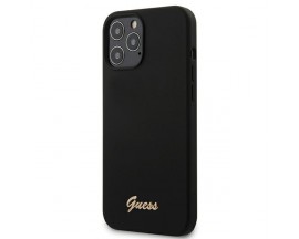 Husa Premium Originala Guess  iPhone 12 Pro Max  ,colectia Silicon Script Logo ,negru-guhcp12llslmgbk