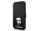 Husa Premium Originala Tip Carte Karl Lagerfeld iPhone 12 Mini, Colectia Saffiano Ikonik Metal, Negru - KLFLBKP12SIKMSBK