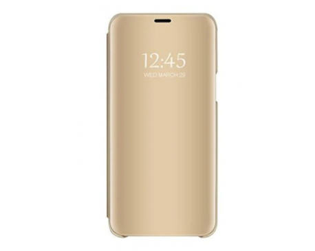 Husa Tip Carte Mirror Samsung A50 Gold Cu Folie Sticla Upzz Glass Inclusa In Pachet