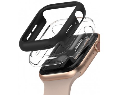 Set 2 x Husa Ringke Slim Compatibila Cu Apple Watch 4/5/6/SE 44MM, 1 x Negru, 1 x Transparenta