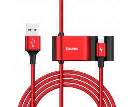 Cablu Date Premium Baseus Cu Prelungire De Porturi Pentru Bancheta Din Spate 2 X Usb, 1.5m, Lighning Rosu
