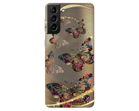 Husa Silicon Soft Upzz Print Samsung Galaxy S21 Plus Model Golden Butterflies
