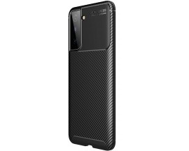 Husa Spate Upzz Carbon New Compatibila Cu Samsung Galaxy S21, Silicon, Negru