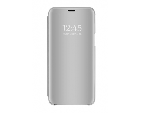 Husa Tip Carte Mirror Samsung Galaxy M31s, Silver Cu Folie Sticla Upzz Glass Inclusa In Pachet