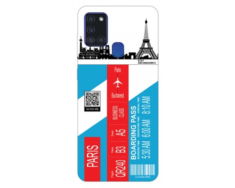 Husa Silicon Soft Upzz Print Travel Compatibila cu Samsung Galaxy A21s Model Paris