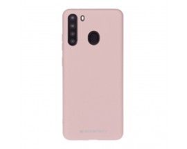 Husa Spate Mercury Goospery Silicone Compatibila Cu Samsung Galaxy A21, Interior Alcantara, Pink Sand