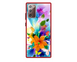 Husa Premium Spate Upzz Pro Anti Shock Compatibila Cu Samsung Galaxy Note 20, Model Painted Butterflies 2, Rama Rosie