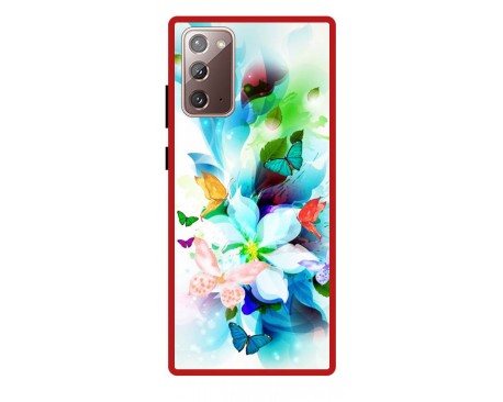 Husa Premium Spate Upzz Pro Anti Shock Compatibila Cu Samsung Galaxy Note 20, Model Painted Butterflies, Rama Rosie
