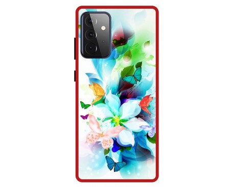 Husa Premium Spate Upzz Pro Anti Shock Compatibila Cu Samsung Galaxy A72 5G, Model Painted Butterflies, Rama Rosie
