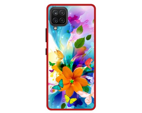 Husa Premium Spate Upzz Pro Anti Shock Compatibila Cu Samsung Galaxy A42 5G, Model Painted Butterflies 2, Rama Rosie