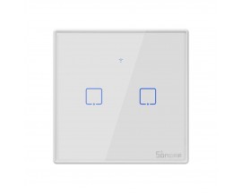 Intrerupator inteligent cu touch Sonoff T2 EU TX, Wireless + RF 433, 2 canale, compatibil iOS/Android, , sticla, Alb - 5727517